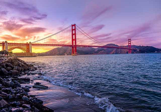 Golden Gate Bridge, an example of a suspension bridge.