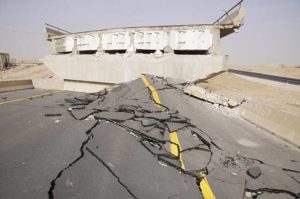 Bridge destruction after an earthquake.