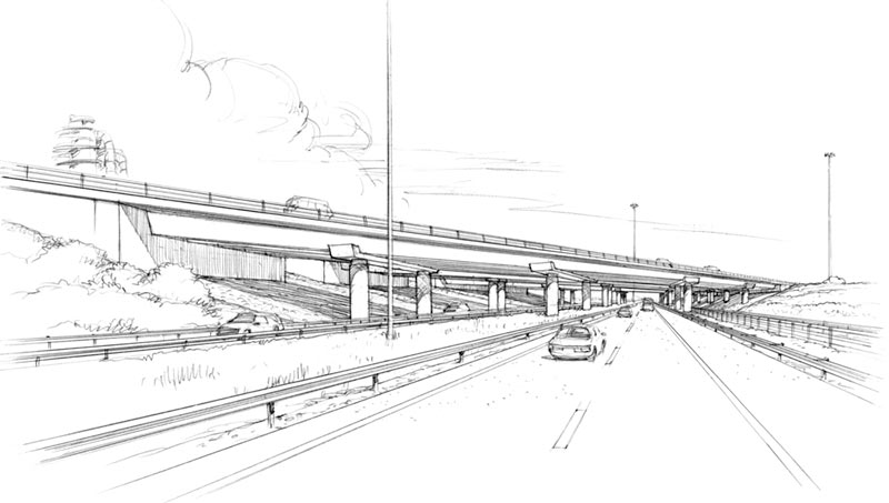 Drawing of a bridge with the potential for a construction accident