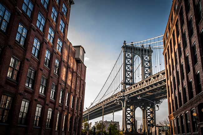 Manhattan Bridge, constructed of steel